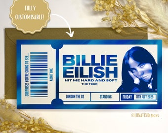 Billie Eilish Hit me hard and soft Tour Ticket, Foil Gift Voucher Ticket, gift reveal, surprise ticket, Billie Eilish concert ticket