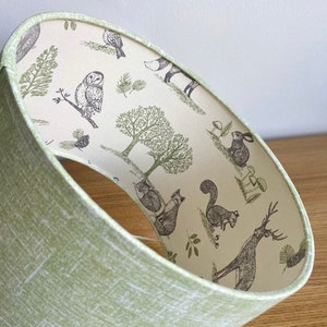 New Forest Woodland Animals - Double Sided - 30cm Drum Lampshade - Sage Green - Ceiling/Table Lamp