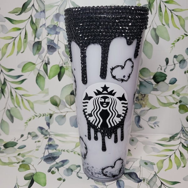 Bobwire  |Starbucks iced coffee cup| snowglobe glitter  tumbler| rhinestones|