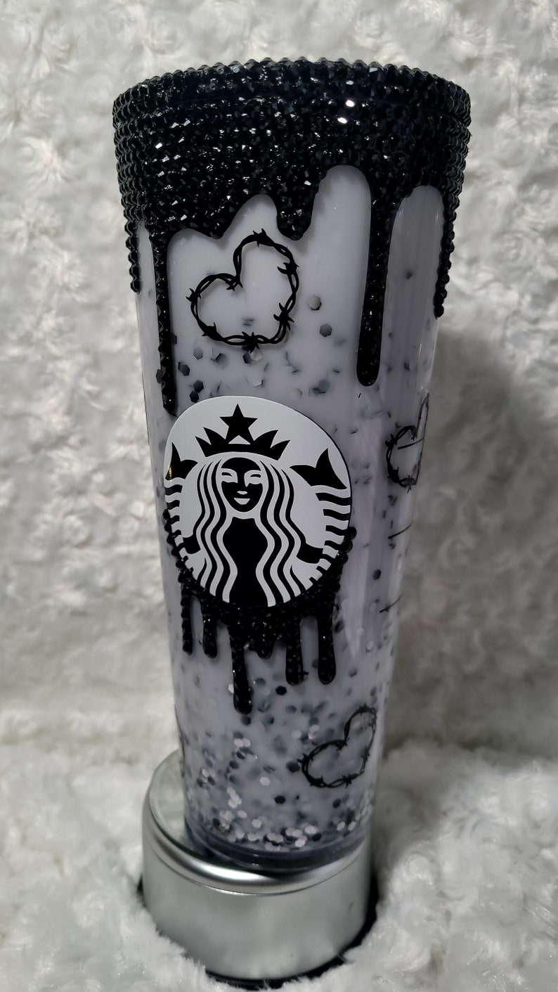 Bobwire starbucks Iced Coffee Cup Snowglobe Glitter Tumbler Rhinestones