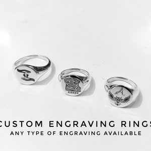 Anillo de sello ovalado Anillo de plata de ley 925 para hombres y mujeres Anillos, Anillo grabado Anillo personalizado Anillo meñique Regalo personalizado para su Navidad