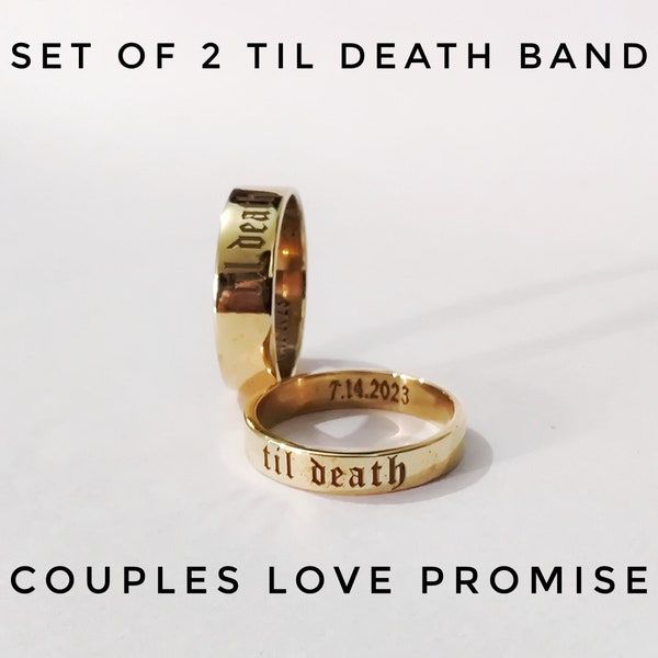 Till Death Band Pair Set Personalized Ring for Men and Women Flat Band Ring Wedding Band Ring 3mm 4mm 6mm Wide Till Death Band valentine day