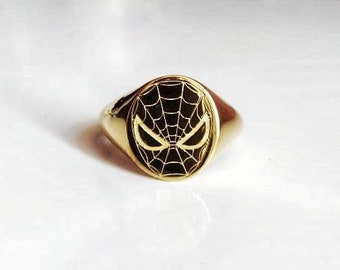 Chevalière spiderman en or, bague en argent spiderman, bague spiderman personnalisée Bague en argent sterling 925, chevalière, cadeau d'anniversaire pour enfant