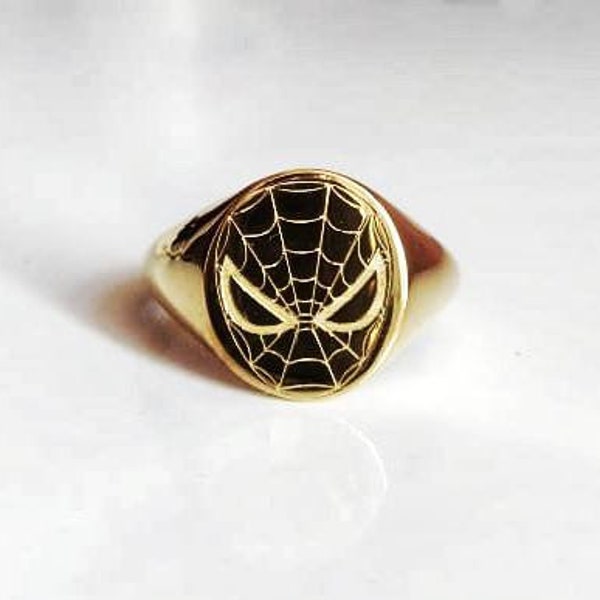 Gold spiderman signet ring, spiderman silver ring, spiderman ring personalized Ring in 925 Sterling Silver Signet ring, birthday gift Kids