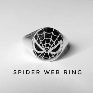 Spiderman web ring, 925 silver engraved ring, kids birthday gifts, Oval signet Ring. Avengers superhero,Marvel Christmas day gifts spiderman