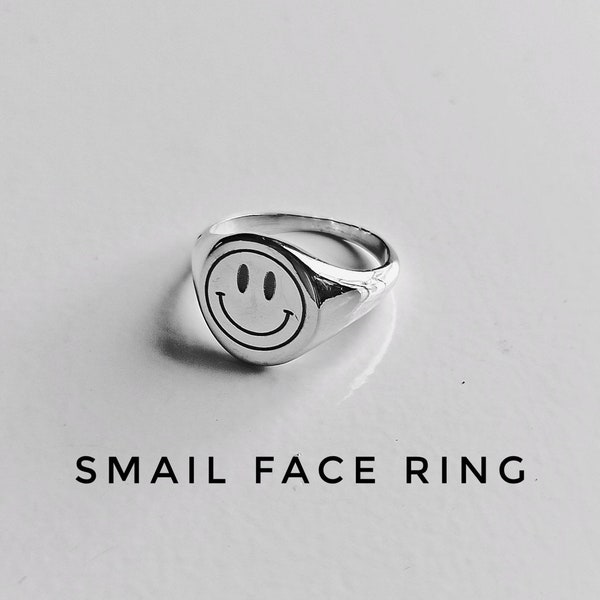 Handmade Sterling Silver Smiley Face Smile Ring gift for him or her, Rapper Ring, emoji gift | Gold / Silver Personalised Best friend gift