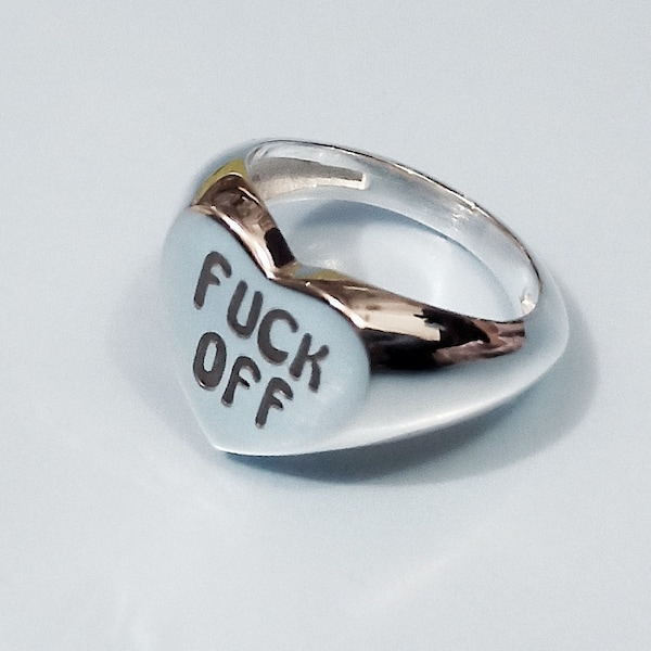 Sterling silver Fuck Off Ring, Heart Shaped Signet, Engraved Signet Ring, Gold Fuck off Rings, Oval Signet Gold Ring, Signet Ring For Women