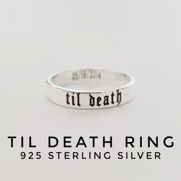 Til death Engraving band ring 925 Silver Flat band Ring wedding ring til death ring promise ring gift for her Valentine Gift Secret message