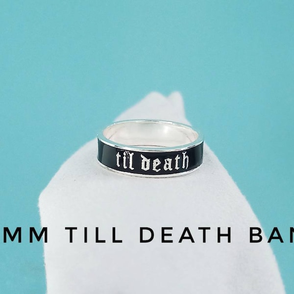 6mm wide Til Death Band Ring - Personalized Black Enamel Band - Til Death Ring - Anniversary Wedding Band - Stacking Band - Couples gifts