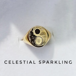 Gold Yin Yang Ring, Sun And Moon Ring, Religious Jewelry, Personalized Yin Yang Ring, Gold Statement Ring, Yin Yang Sun Moon Ring, Sun Moon