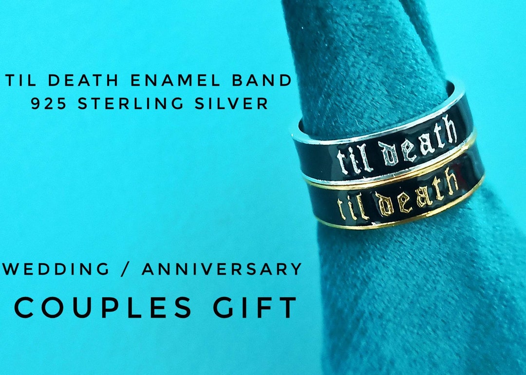 6mm Wide Til Death Band Ring Personalized Black Enamel Band Etsy
