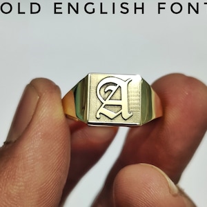 Square Signet Ring Mens initial ring Women initial ring Monogram Signet Ring Old English Ring Personalized Gift Ring, Custom Silver Rings