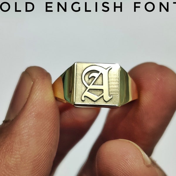 Square Signet Ring Mens initial ring Women initial ring Monogram Signet Ring Old English Ring Personalized Gift Ring, Custom Silver Rings