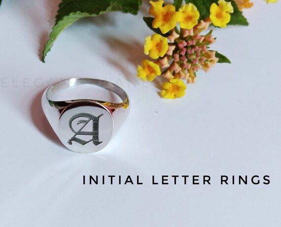 Old English A Letter Ring Personalized Initial Ring Gold Initial