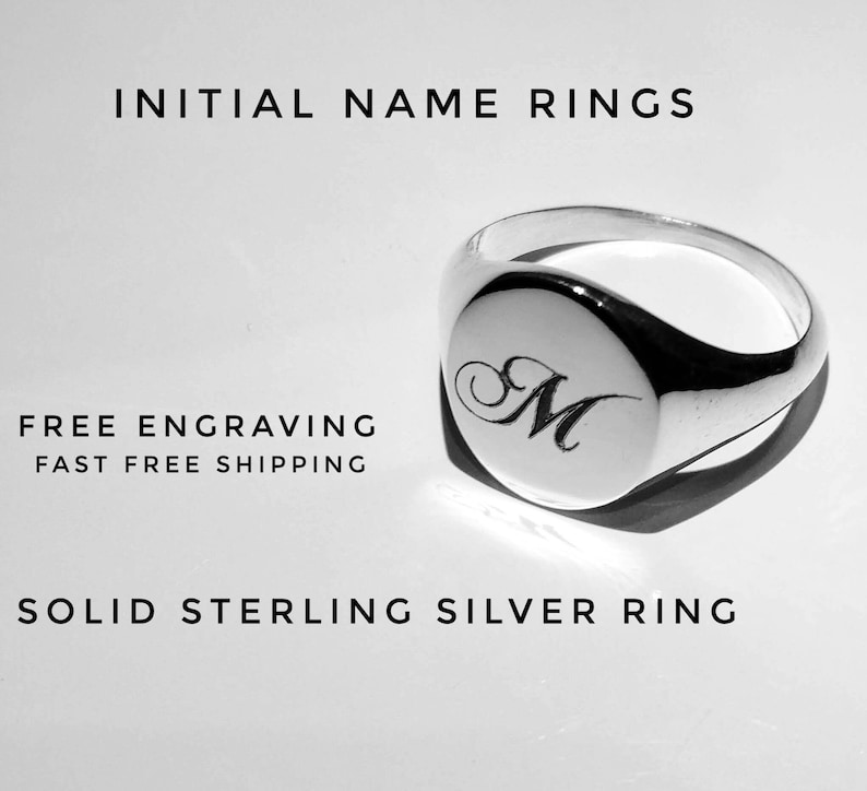 Initial ring, 925 Sterling silver, signet ring, Alphabet Custom Ring, Engraved ring, PERSONALIZATION Gift for her, Birthday, Christmas gifts image 2