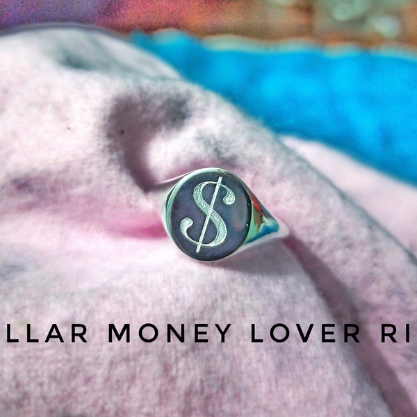 Dollar Sign ring , Oval signet ring, 925 Sterling silver, USA Money Sign, Symbol ring, Personalized Gifts for her / him, valentine's day BFF