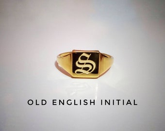 Mens Gold Signet Ring - Square Signet Ring - Mens Ring in Sterling Silver  - 18K Gold Ring Men Pinky Ring, Gift for men, Custom initial ring