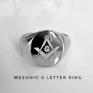 Masonic Ring,Masonic Compass Ring, Oval signet Ring, 925 Sterling Silver Personalized Ring for men's Master Mason Ring,Freemason Symbol Ring