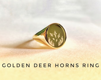 Gold Filled Deer Horns Ring Oval signet ring Sterling silver ring for Men and women. Sparkling Star Deer Horns , Engraved Ring Gift for Her