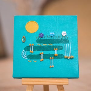 Abstract Garden Landscape Embroidery | Beaded Embroidered Painting | Original Art