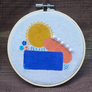 Abstract Colorful Embroidery Hoop | Beadwork and Embroidered Paint | Mixed Media Art