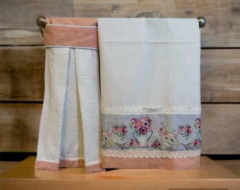 Kit de paños de cocina con lunares rosas: decoración floral para la cocina