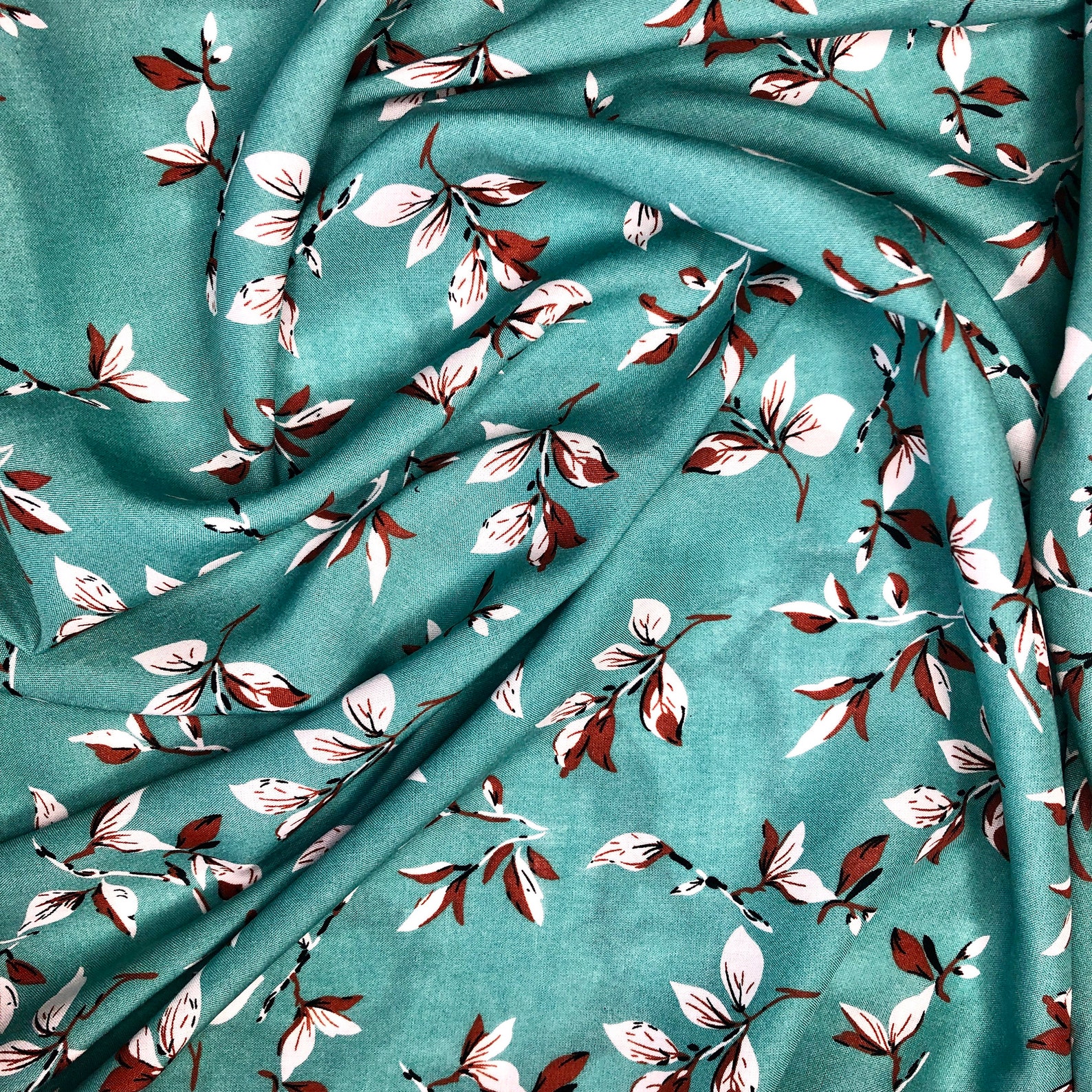 Teal Leaf Floral Viscose Fabric Dress Skirt Blouse Sewing Etsy