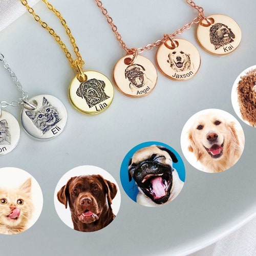 Custom Pet Portrait Necklace Pet Jewelry Dog Memorial Gift Etsy