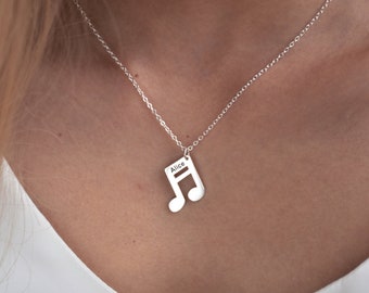 Personalized Musical Note Engraved Necklace, Music Lover Gift, Musical Note Pendant Necklace, Treble Cleff And Bass With Name Necklace