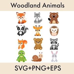 Pacchetto Clipart animali del bosco, simpatici animali della foresta PNG, acquerello animali del bosco Baby Shower, bambini della foresta SVG, vivaio bosco Decor