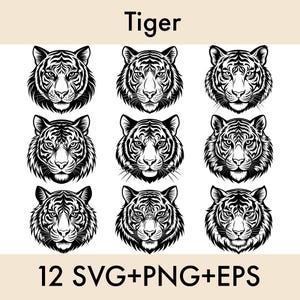 Tiger SVG, Tiger SVG Bundle, Tiger Clipart, Tiger Png, Tiger Head SVG, Tiger Head Clipart, Tiger Head Png, Tiger silhouette, Tiger cut file