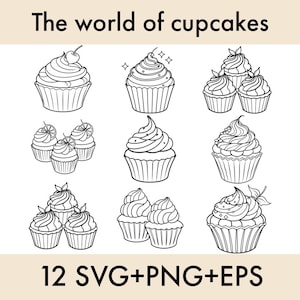 Cupcake SVG, Cake Cut file, Cupcake bundle svg, Sweets svg, Cupcake Outline SVG, Birthday svg, Cupcake clipart Instant download