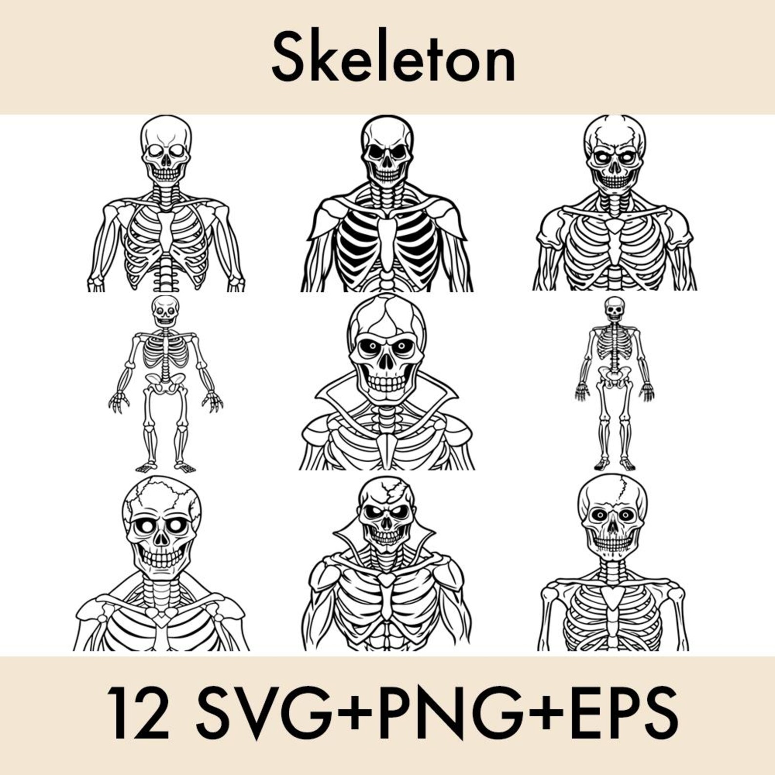 SKELETON SVG, Skeleton Svg Bundle, Skeleton Clipart, Skeleton Cut Files ...