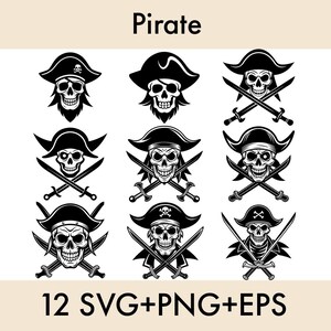 Pirata SVG / Paquete SVG pirata / Archivos de corte pirata / Silueta pirata / Mapa pirata Svg / Cráneo Svg / Tibias cruzadas Svg / Clipart pirata / Barco Svg