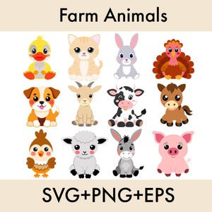 Farm Animals SVG, Animal SVG bundle, Cute Animals Clipart, Cow Horse Dog Rabbit Sheep Pig Chicken Duck Puppy Cut files Digital Download
