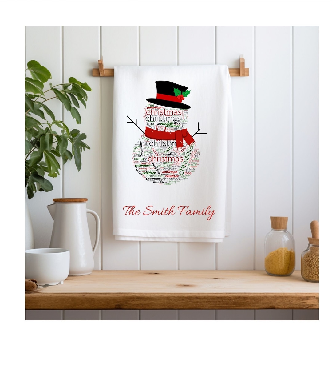 Snowman Family Name Towel, Custom Snowman Hand Towel, Personalized