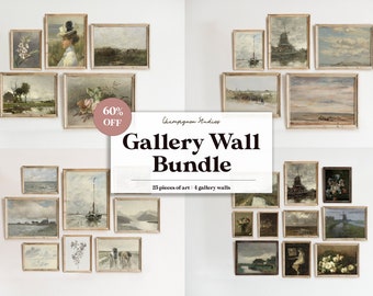 Gallery Wall Bundle Pack | 25 Pieces of Vintage Art | Farmhouse Cottagecore Art Decor | Neutral Landscapes - Printable DIGITAL DOWNLOAD