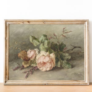Vintage Flower Oil Painting | Botanical Still Life | Cottagecore Neutral Decor | Printable Wall Art for DIGITAL DOWNLOAD