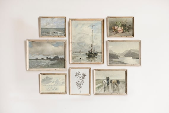 Vintage Gallery Wall Print Set | Neutral Warm French Farmhouse Art Decor - Printable DIGITAL DOWNLOAD