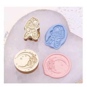 Sello de laca en relieve 3D, astronauta, pastel, heladomini sello de laca de forma especial cabeza de cobre DIY cuenta de mano sello de sello de cera