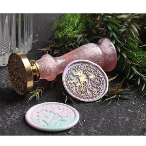 Selo de cera de laca de fogo, coelho anda de bicicleta em um passeio, selo de cera de decoração de presente personalizado,