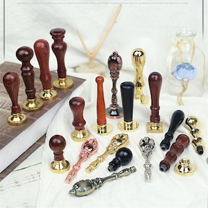 European style retro lacquer seal handle, metal rosewood plated color, multiple material sealing wax handle