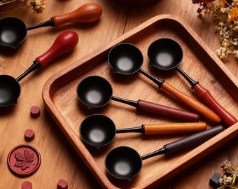 Metal Non Stick Spoon, Wax Sealing Spoon, Wax Melting Tool, Wooden Spoon,Macaron Spoon,Single Opening Spoon, Wax Seal Stamp Accessories