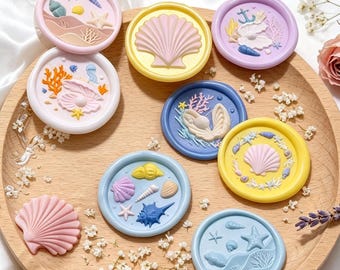 3D Embossed Sea Shell Wax Seal Stamp,Marine Ocean Creatures Brass Seal,Conch Starfish Seashell Seal,Wedding Invitation Envelope Wax Seal