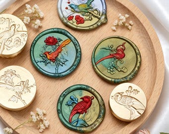 Flower Language Bird Wax Seal Stamp,Flower Seal,Decorative Wax Seal for Wedding Invitation,Envelope Sealing,Journaling,Handmade Craft Gifts
