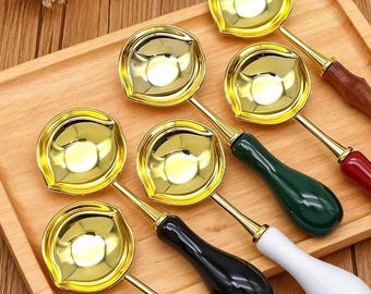Wax Sealing Spoon, Metal Spoon, Wax Melting Tool, Wooden Spoon,Left-Handed Can Use It,Wax Seal Stamp Accessories