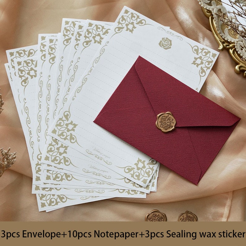 Briefumschlag-Set mit Leinenmuster, Retro-Geschenk für Männer und Frauen, Liebesbriefe, besonderes Papier, Umschlag-Set mit Siegelwachsaufklebern Package 4-16pcs