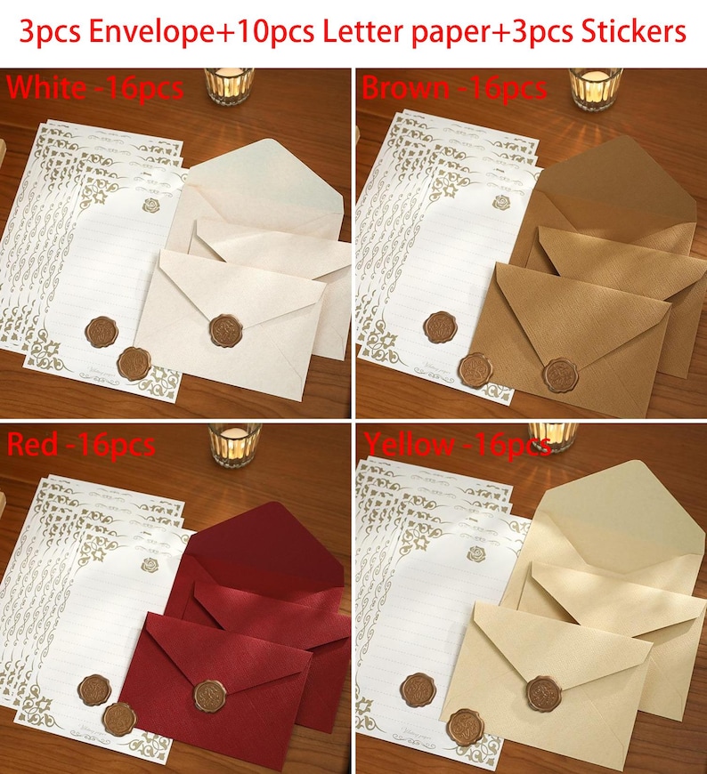 Briefumschlag-Set mit Leinenmuster, Retro-Geschenk für Männer und Frauen, Liebesbriefe, besonderes Papier, Umschlag-Set mit Siegelwachsaufklebern Bild 9
