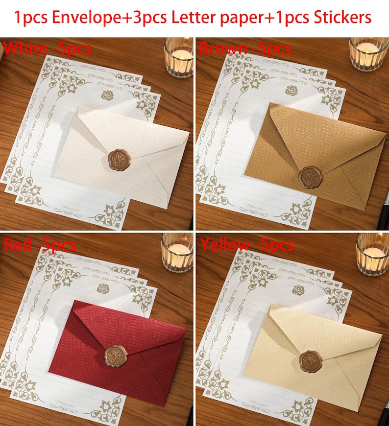 Briefumschlag-Set mit Leinenmuster, Retro-Geschenk für Männer und Frauen, Liebesbriefe, besonderes Papier, Umschlag-Set mit Siegelwachsaufklebern Bild 8