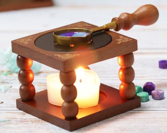 Sello de sello de cera, accesorios de sello de cera, laca de leña de haya pequeño conjunto de horno de fusión
